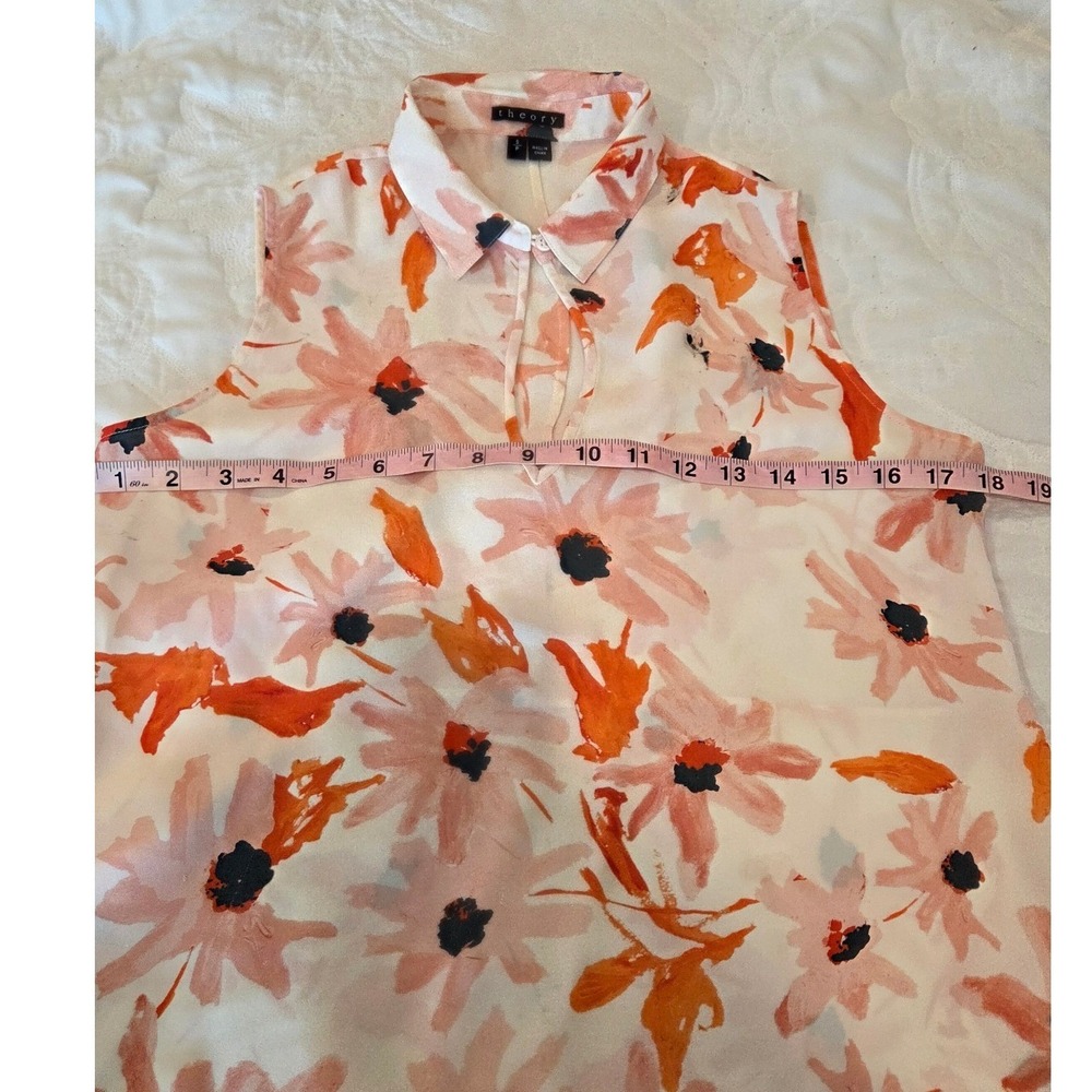 Theory Silk Floral Sleeveless Blouse Peplum Orange Pink Summer Spring Small - Picture 7 of 11